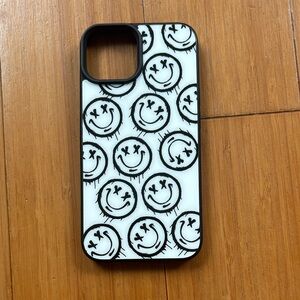 Iphone 14 Black & White Smiley Pattern Phone Case - Unbranded